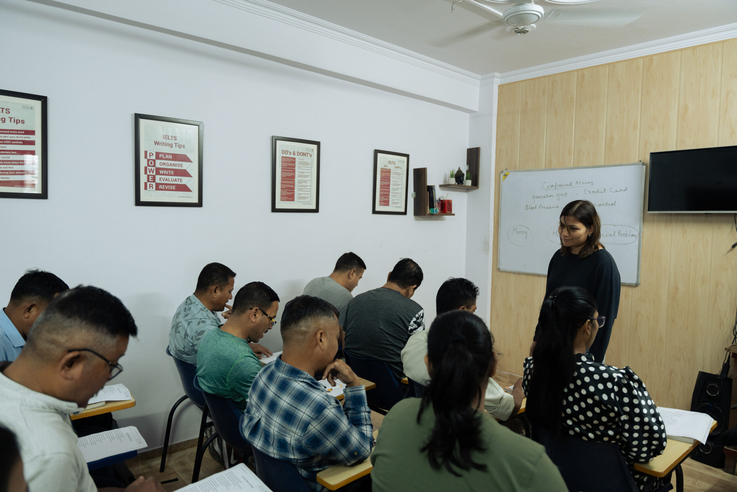 Students in an English speaking class at Highbrow Education, Ballupur Chowk Dehradun