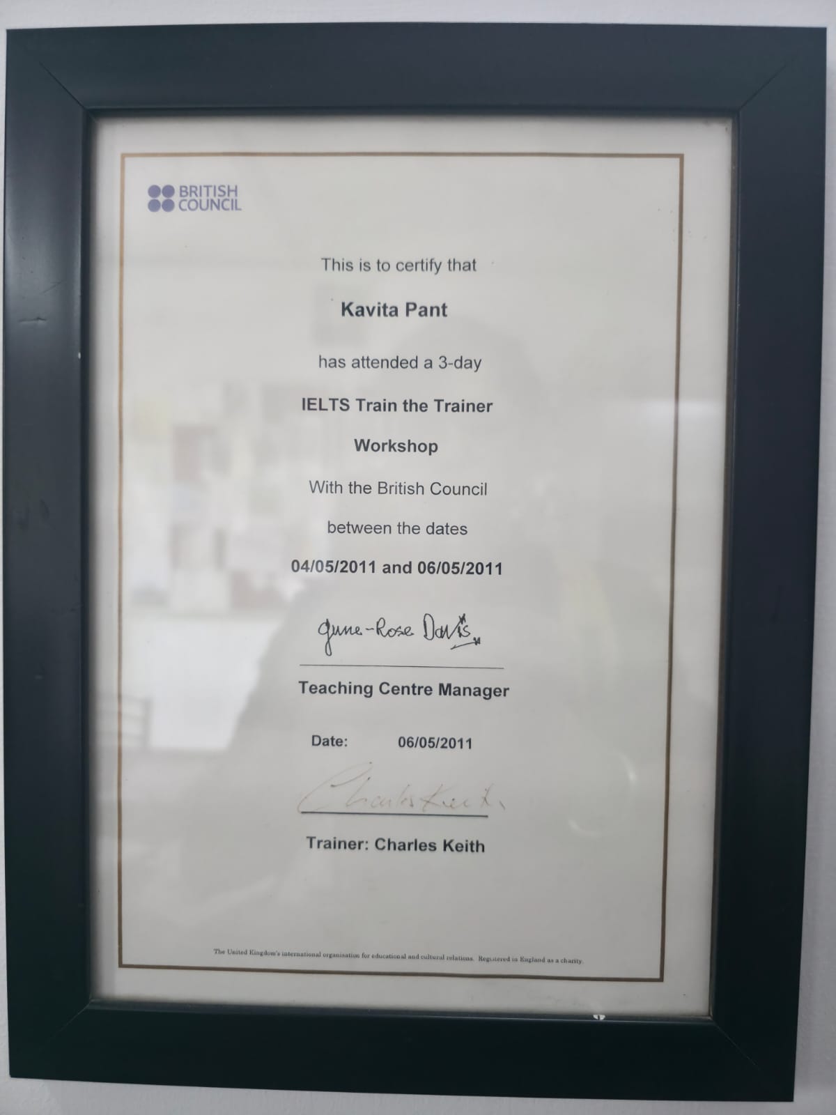 Certificate awarded to Kavita Pant of Highbrow Education