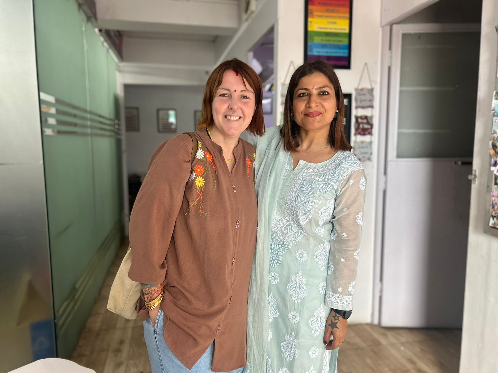 A foreign student with Indian students and their trainer at Highbrow Education, Dehradun